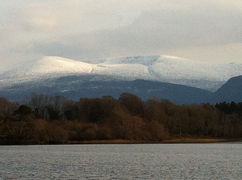 Snowy mountains behind Lough Leane